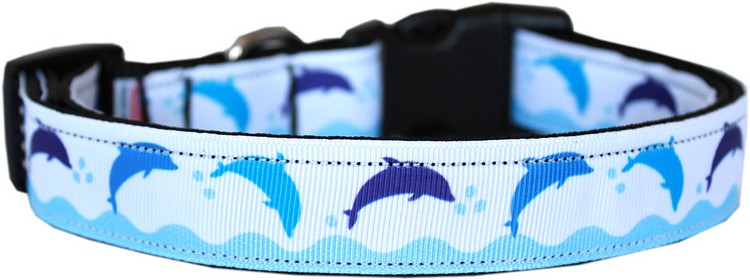 Blue Dolphins Nylon Dog Collar MD Narrow